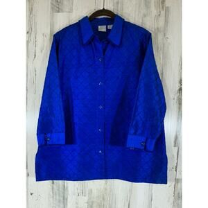 Bleu Bayou Button Up Top Size Large Royal Blue 100% Silk‎ Beaded Textured  READ